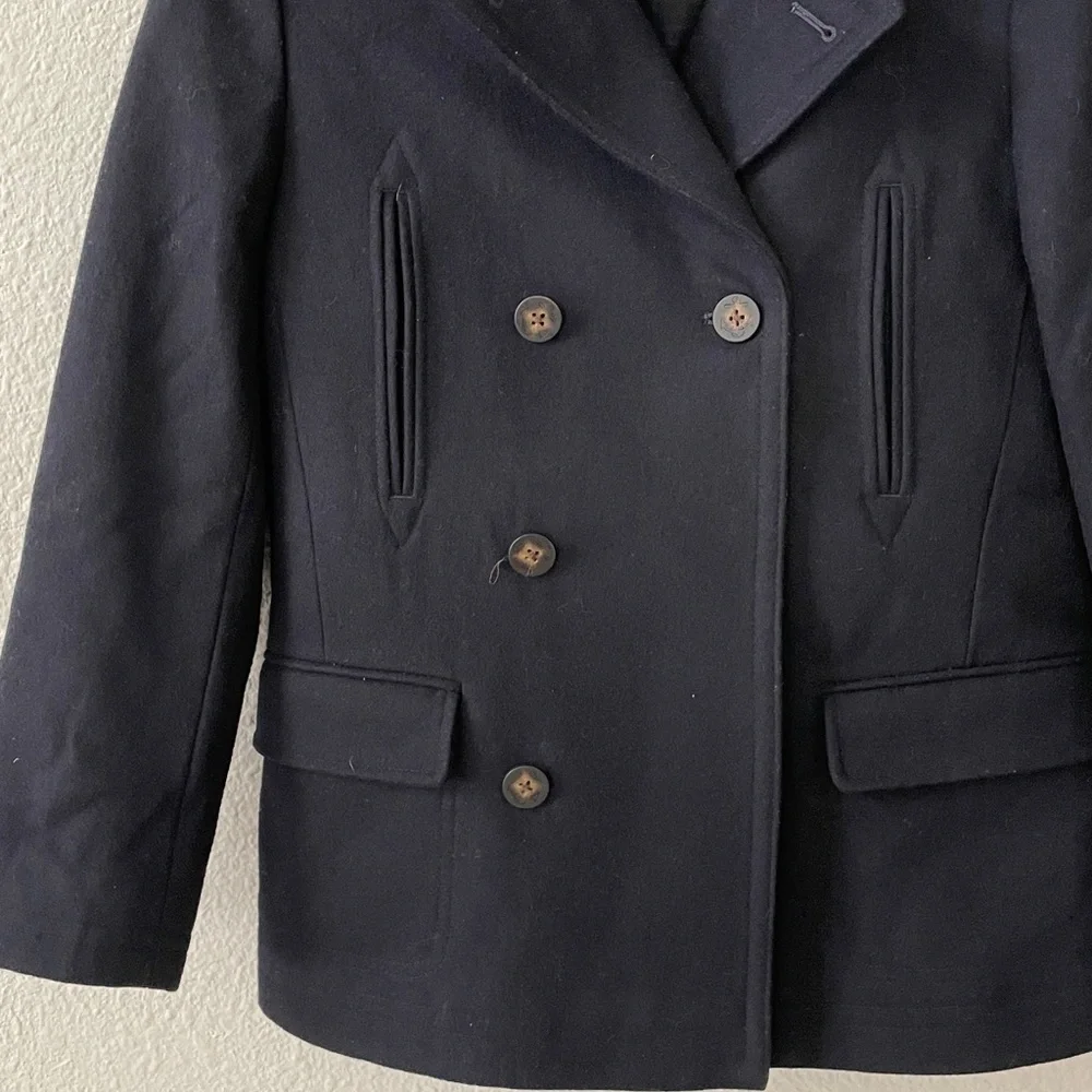 Ralph Lauren Navy Blue Wool Cropped Double Breasted Petite Coat Jackets 12R
